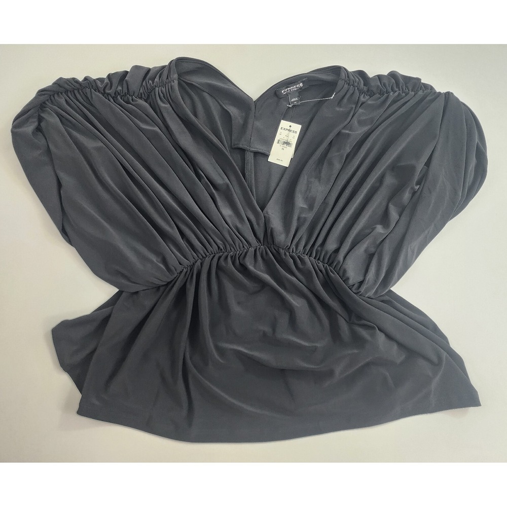 Express Blouse Top Womens Extra Small XS Black Short Sleeve V-Neck 31183222 NEW